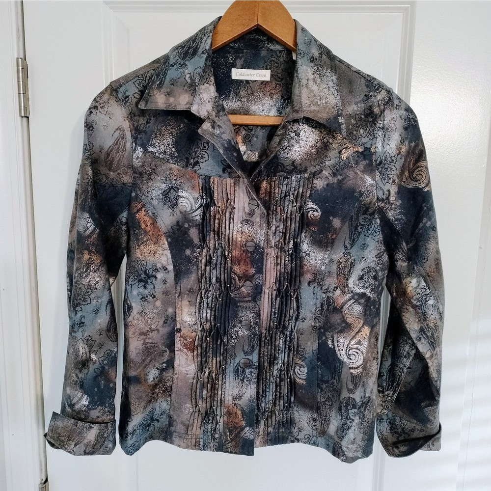 Coldwater Creek Women's Vintage Blue Bronze Button Jacket SZ 10